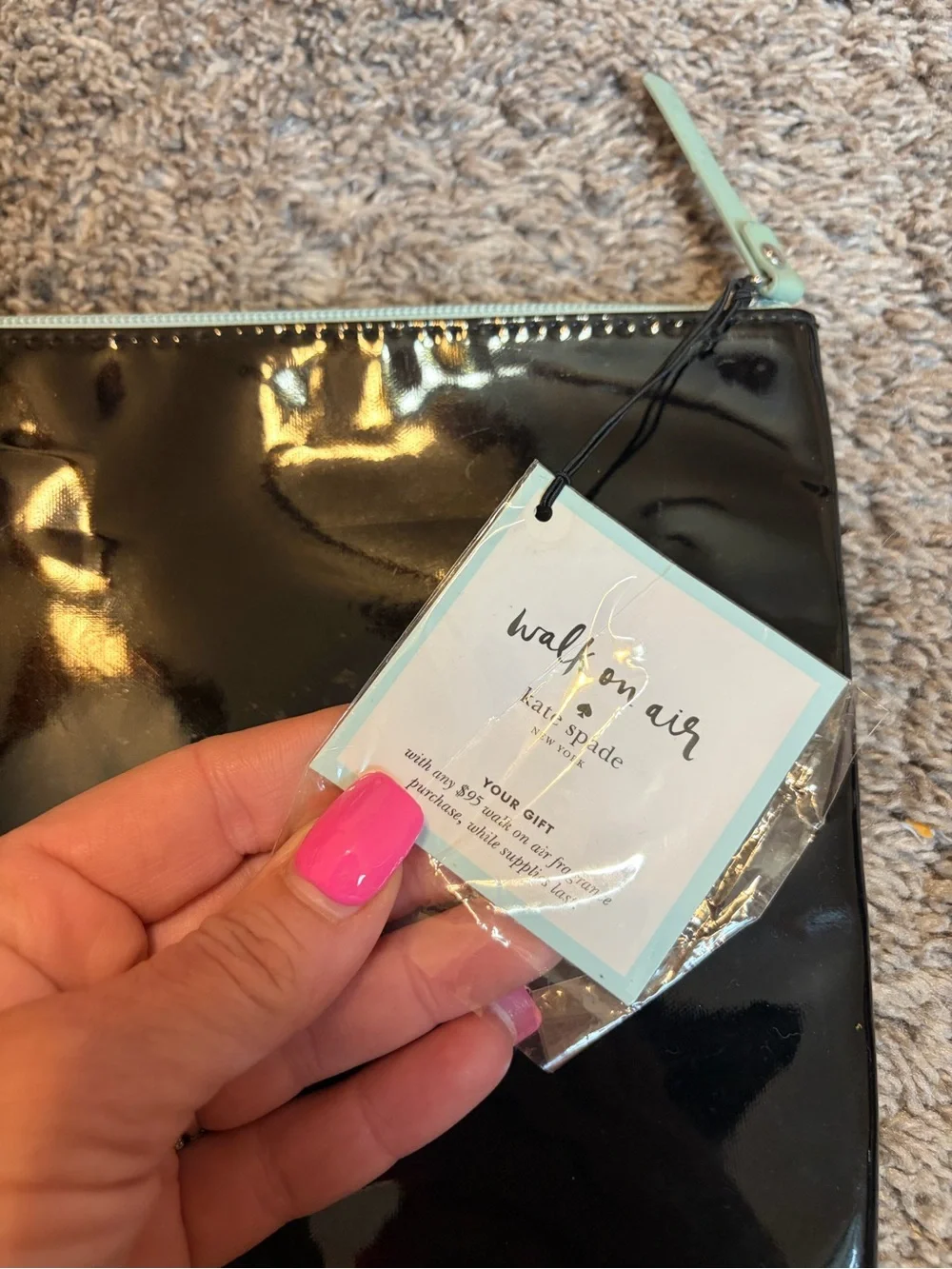 Kate Spade Walk On Air Black Patent Cosmetic Makeup Bag NWT Travel Pouch